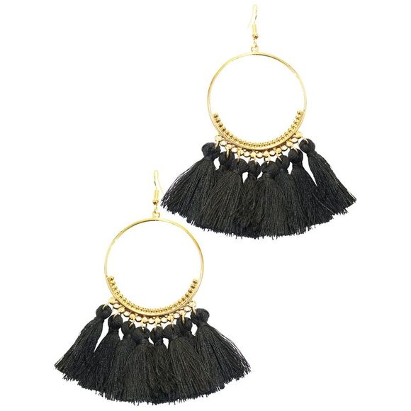 Big Hoop Golden Fringe Earrings - Picture 4 of 4
